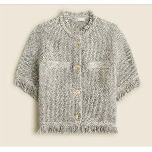 J. Crew Short Sleeve Iconic Lady Jacket Cropped fringe-trim marl yarn Small NEW